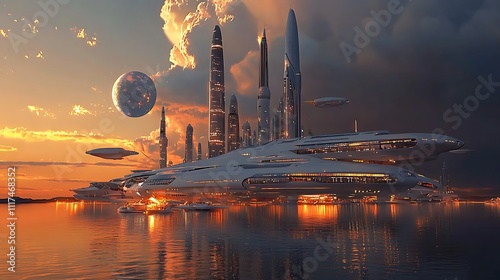 Futuristic space colony on Mars surface 