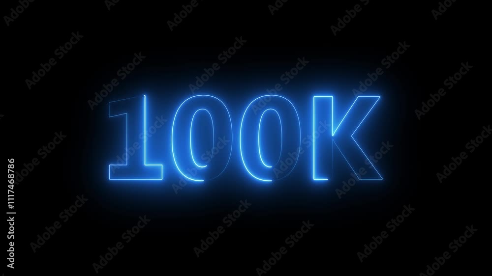 100k animation neon text effect video motion on black background. 100k Followers Celebration text animation. 100k animation neon text effect video motion on black background. 100k Followers Celebration text animation.