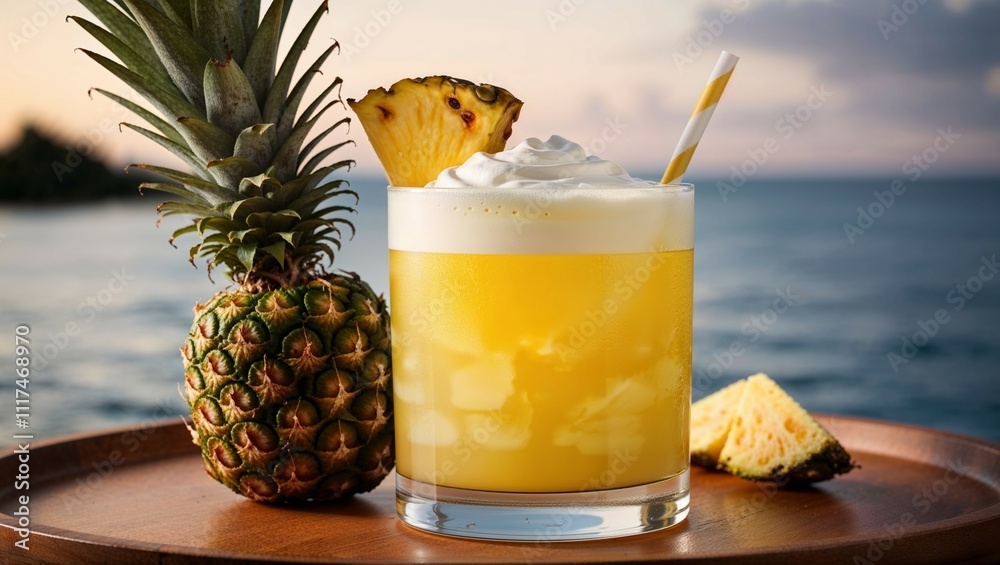 Refreshing pineapple cocktail with ice in a glass, perfect summer beverage-Generated AI Refreshing pineapple cocktail with ice in a glass, perfect summer beverage-Generated AI