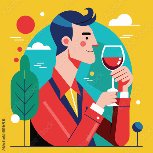 man drinking wine glass vector illustration graphic design art