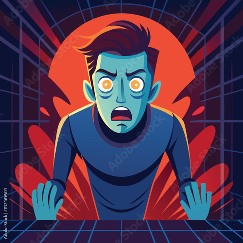 man fearing scary fearful vector illustration graphic design art