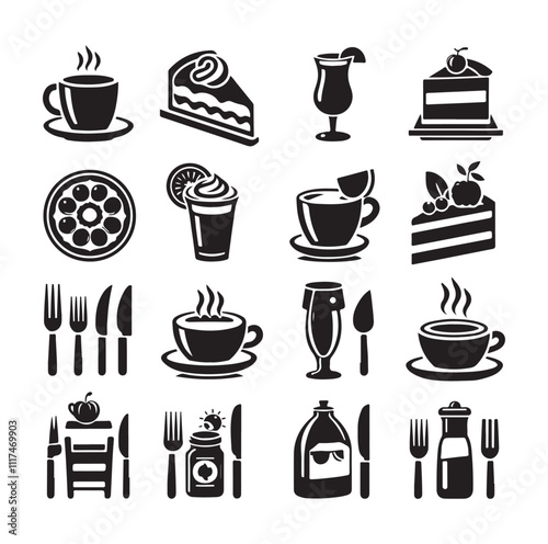 restaurant icon set silhouette vector illustration