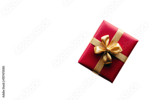 A vibrant red gift box with a glossy finish, elegantly tied with a golden ribbon and bow, sitting atop a clean white surface.