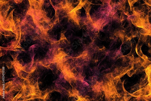 Abstract fiery background with swirling flames in orange, red, and purple tones.