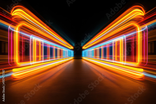 ereal neon waves cascade in vibrant colors, creating mesmerizing tunnel effect photo