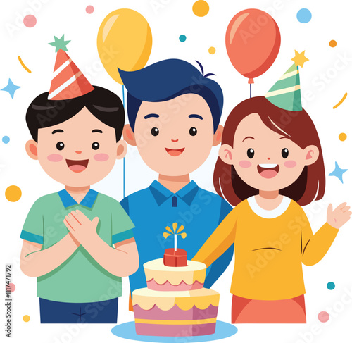 parents celebrating their kid birthday family event vector illustration graphic design artwork