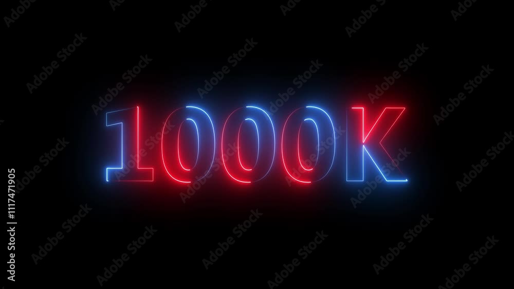 1000k animation neon text effect video motion on black background. 1000k Followers Celebration text animation. 1000k animation neon text effect video motion on black background. 1000k Followers Celebration text animation.
