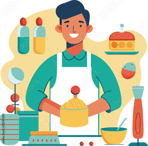 man baking homemade vector illustration graphic design art