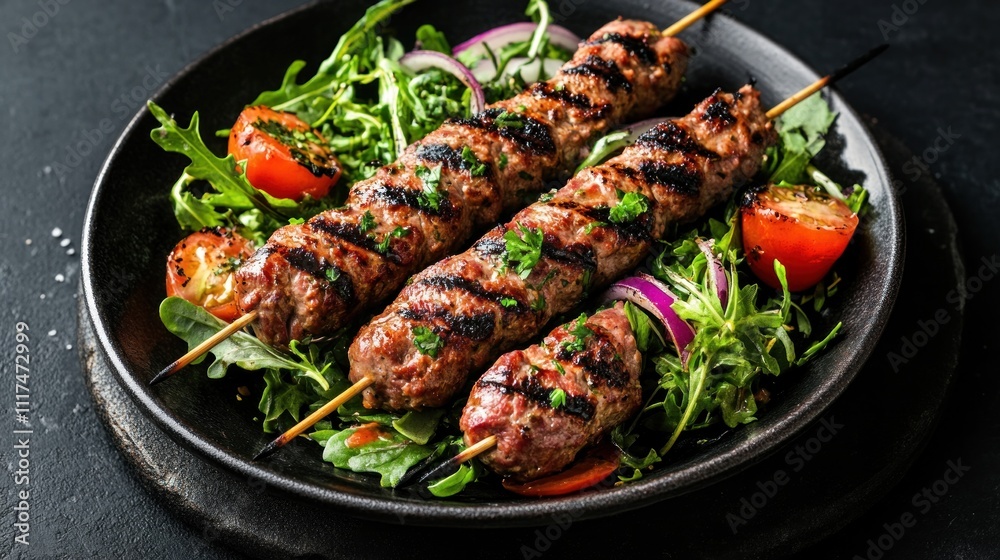 Grilled Meat Skewers with Salad Grilled Meat Skewers with Salad