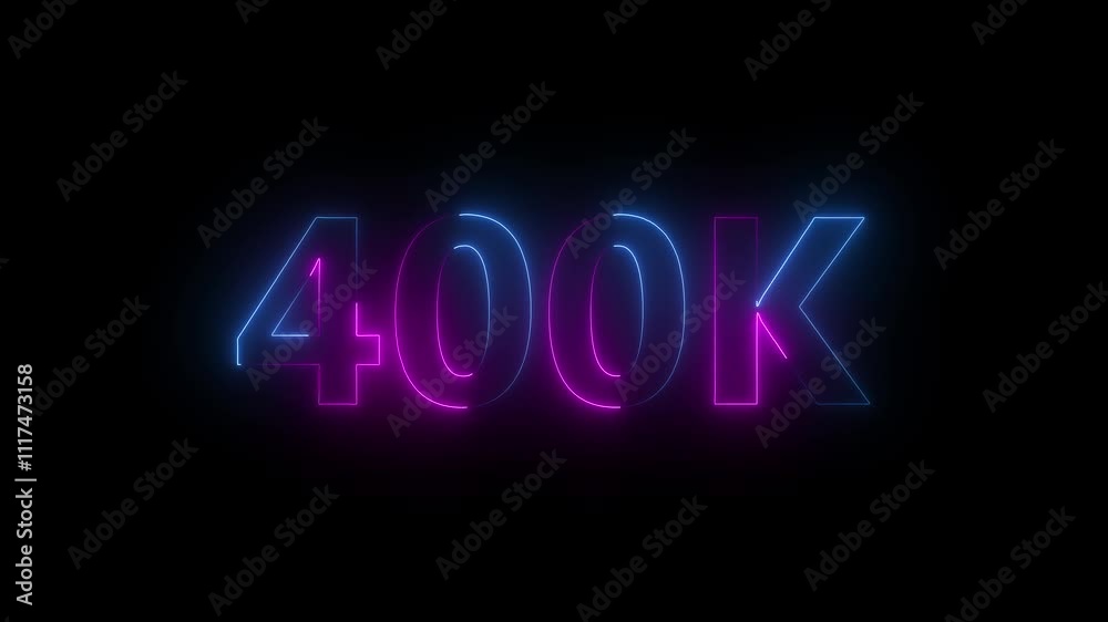 400k animation neon text effect video motion on black background. 400k Followers Celebration text animation. 400k animation neon text effect video motion on black background. 400k Followers Celebration text animation.