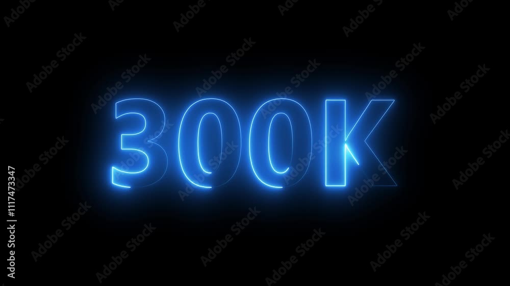 300k animation neon text effect video motion on black background. 300k Followers Celebration text animation. 300k animation neon text effect video motion on black background. 300k Followers Celebration text animation.