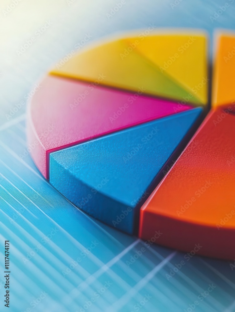 Fototapeta premium Closeup of a pie chart in vivid colors, emphasizing detailed data distribution and visual appeal, set against a bright background