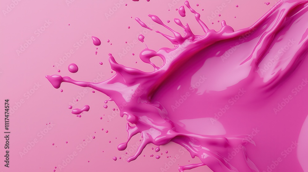 Fototapeta premium Skin repair with collagen oil drops. Pink paint splash on vibrant background