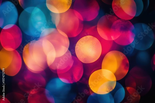 A vibrant, blurred background of colorful bokeh lights.