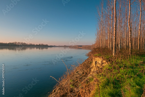 Obraz na płótnie Po river Po Valley fields field landscape panorama w salonie