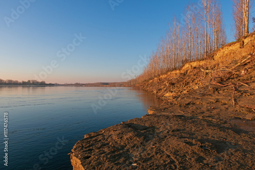 Obraz na płótnie Po river Po Valley fields field landscape panorama w salonie