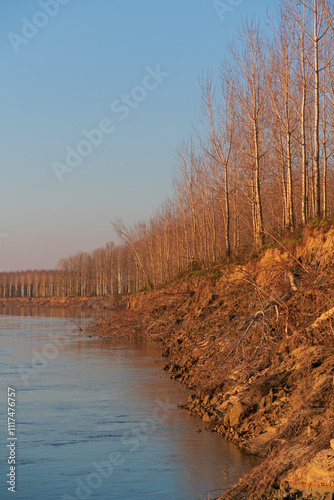Obraz na płótnie Po river Po Valley fields field landscape panorama w salonie