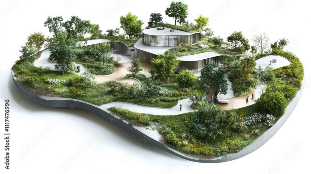 A modern 3D layout combining stylish interiors with scenic landscaping and greenery A modern 3D layout combining stylish interiors with scenic landscaping and greenery