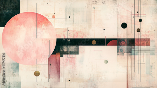 A soft and pastel color scheme background with geometric shapes, boho patterns.