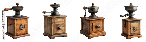 Vintage Coffee Grinders Isolated on Transparent Background