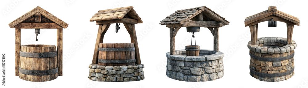 Fototapeta premium Rustic Wells Isolated on Transparent Background