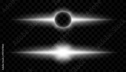 Abstract black hole or light flash with white frame and bright beam