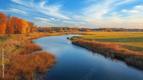 Serene Autumn Landscape with a Winding River