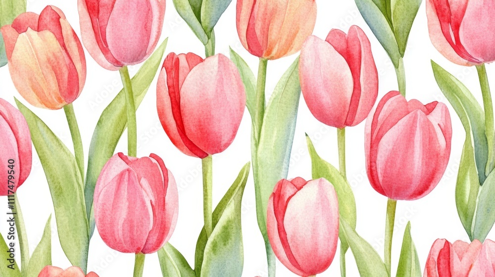 Obraz premium Delicate Watercolor Tulips Pattern