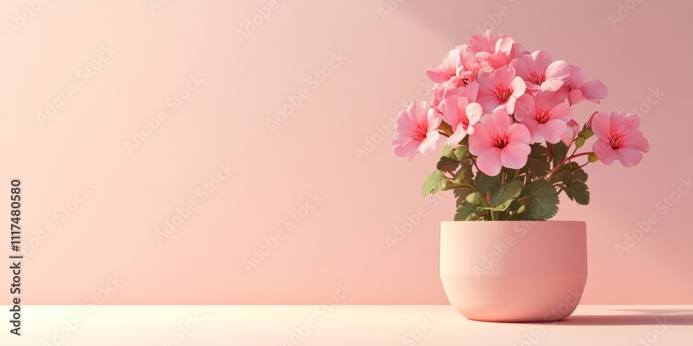 A simple 3D icon of a pink geranium with bold, smooth shapes, standing out against a light-colored background A simple 3D icon of a pink geranium with bold, smooth shapes, standing out against a light-colored background