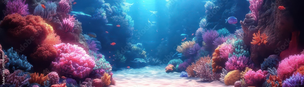 Fototapeta premium Illustrate a whimsical Underwater Kingdom filled with vibrant coral reefs