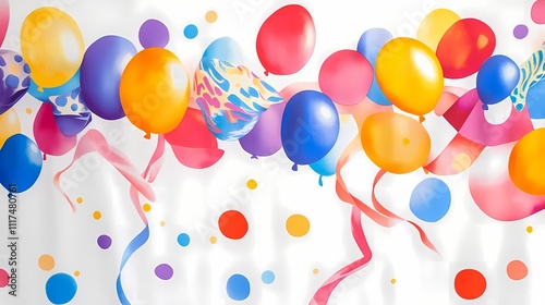 Colorful Celebration Background with Balloons and Ribbons Perfect for Birthday Invitations, Party Decor, or Festive Events to Create a Joyful Atmosphere and Exciting Memories