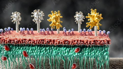 Detailed representation of cellular membrane with virus interaction during infection process