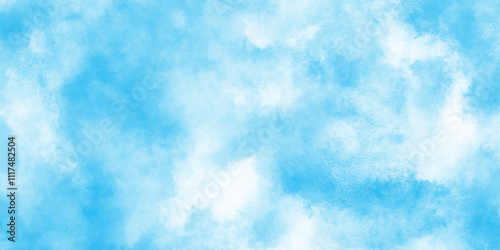 Abstract blue color clouds background, Vibrant clear blue sky with puffy and blurry natural clear clouds, watercolor background concept abstract cloudy sky, cloudy and grunge blue watercolor.