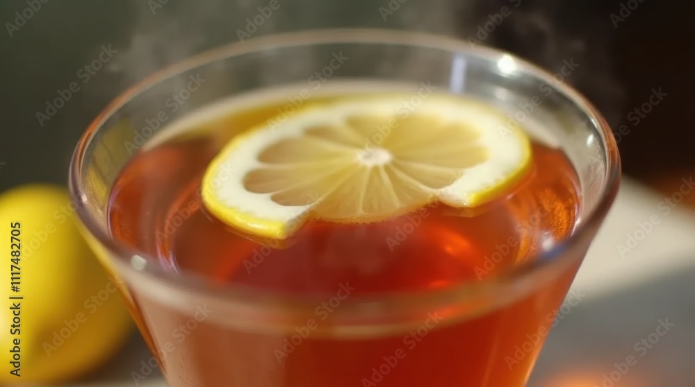 Steaming Cup of Tea with Lemon Slice Steaming Cup of Tea with Lemon Slice