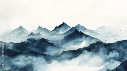 Misty Mountain Range Watercolor Painting