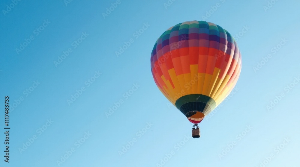 Colorful Hot Air Balloon Floating in a Clear Blue Sky