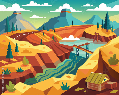 mining work industry landscape vector illustration graphic design artwork