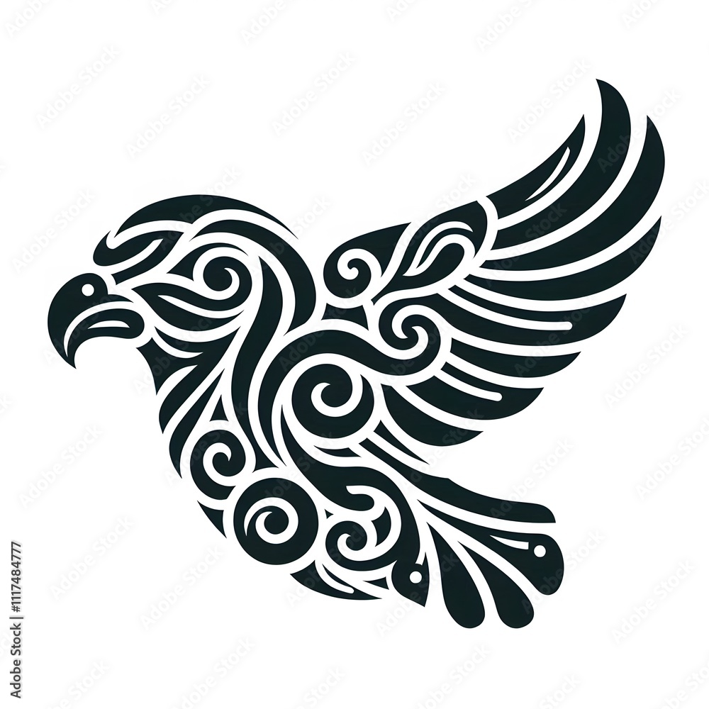 AI Generate of Eagle or Hawk Shape in Maori Art style isolated in white AI Generate of Eagle or Hawk Shape in Maori Art style isolated in white