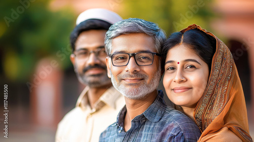 student with parents at college campus