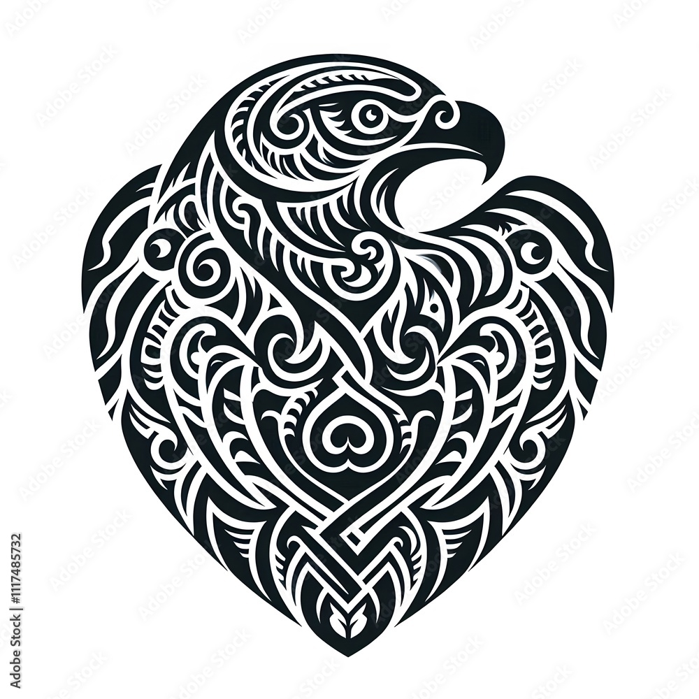 AI Generate of Eagle or Hawk Shape in Maori Art style isolated in white AI Generate of Eagle or Hawk Shape in Maori Art style isolated in white