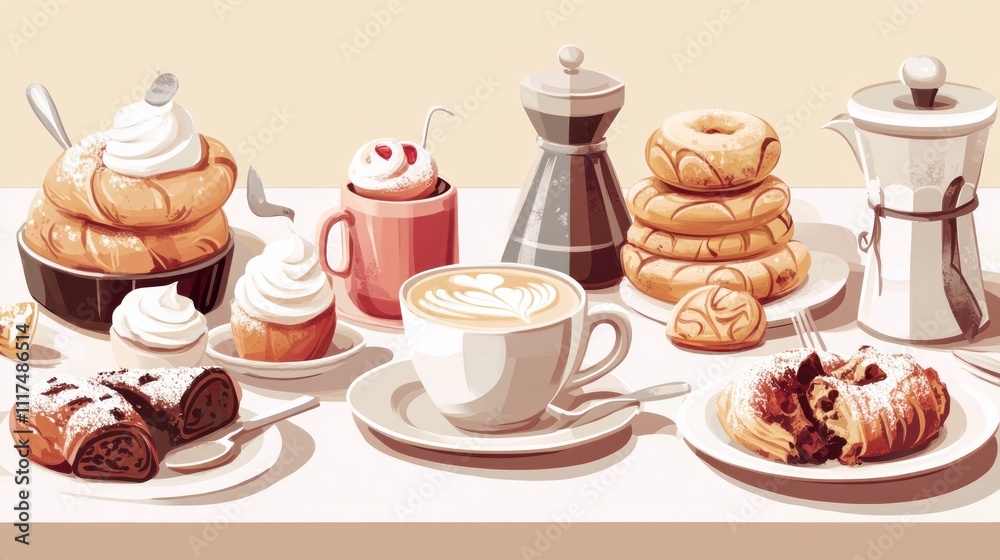 Delicious Breakfast with Coffee and Pastries Delicious Breakfast with Coffee and Pastries