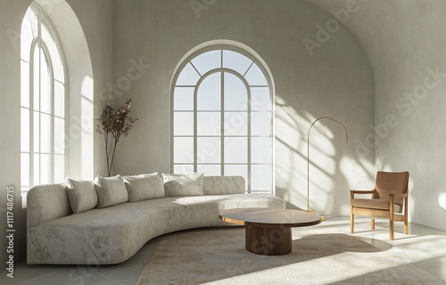 Modern interior design featuring warm color tones, creating a cozy and inviting atmosphere, perfect for residential or commercial spaces, combining comfort and contemporary style.