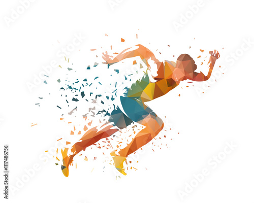 Run, running man, sprinter, isolated low polygonal vector illustration. Male runner athlete, geometric drawing