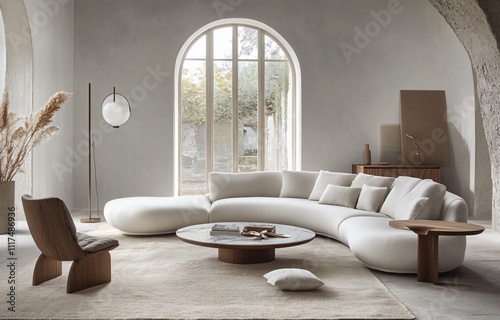 Modern interior design featuring warm color tones, creating a cozy and inviting atmosphere, perfect for residential or commercial spaces, combining comfort and contemporary style.