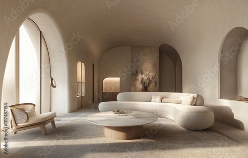 Modern interior design featuring warm color tones, creating a cozy and inviting atmosphere, perfect for residential or commercial spaces, combining comfort and contemporary style.