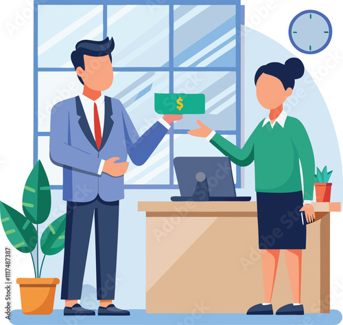 office manager giving salary to employee money earning vector illustration graphic design artwork