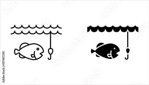 fishing icon set. fishing icon outline style design on white background