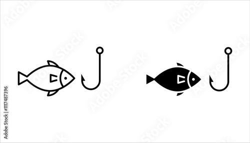 fishing icon set. fishing icon outline style design on white background