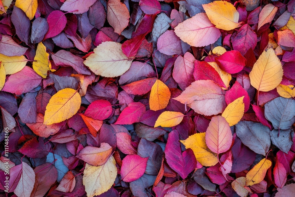 A vibrant collection of colorful autumn leaves scattered on the ground. A vibrant collection of colorful autumn leaves scattered on the ground.