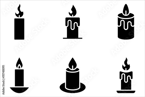 Candle icon set. Candles flaming flat icons on white background